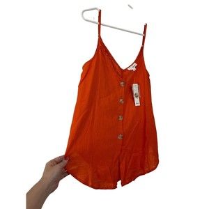 Akaiv NWT Women's Linen Tank Size Large Button Front Adjustable Straps V-Neck